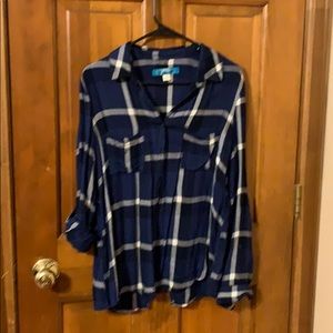 Blue/white plaid button down shirt Size M. EUC.